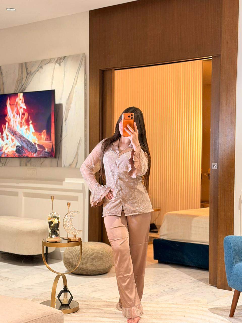 Pyjamas Satin Dentella vue 3 — Prestina Maroc